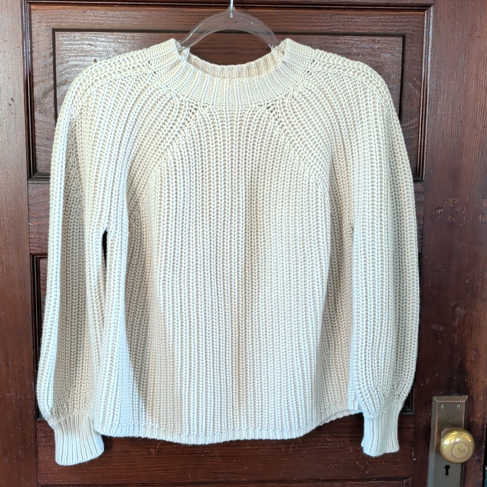 Cotton Fisherman Knit Mockneck Ivory Sweater 525 America M